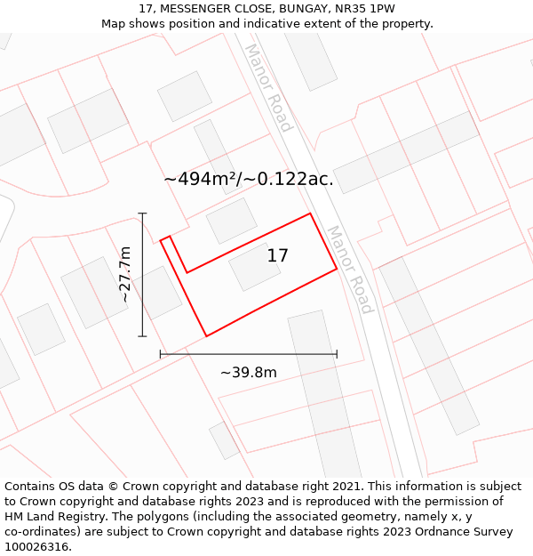 17, MESSENGER CLOSE, BUNGAY, NR35 1PW: Plot and title map