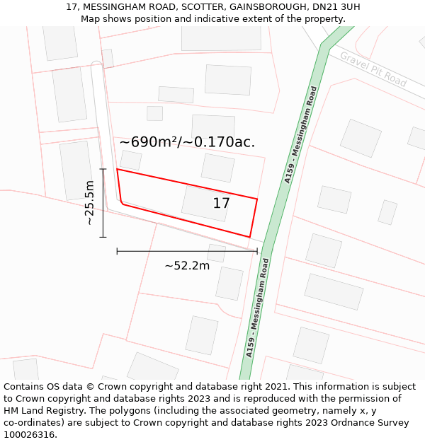 17, MESSINGHAM ROAD, SCOTTER, GAINSBOROUGH, DN21 3UH: Plot and title map