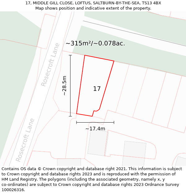 17, MIDDLE GILL CLOSE, LOFTUS, SALTBURN-BY-THE-SEA, TS13 4BX: Plot and title map