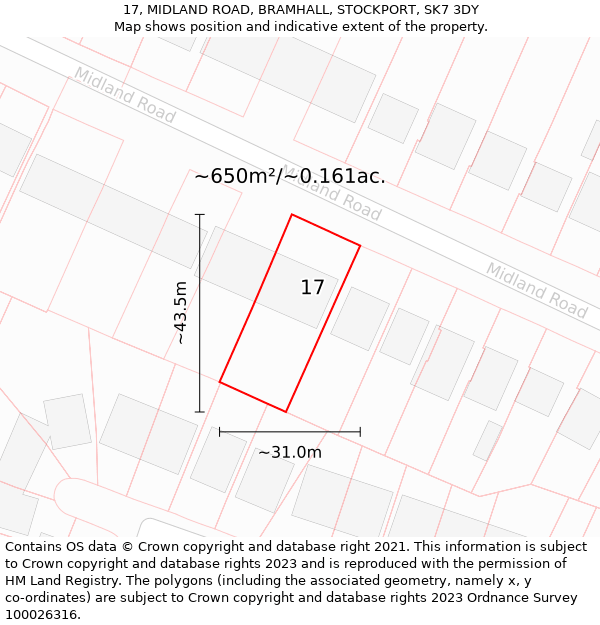 17, MIDLAND ROAD, BRAMHALL, STOCKPORT, SK7 3DY: Plot and title map