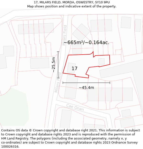 17, MILARS FIELD, MORDA, OSWESTRY, SY10 9PU: Plot and title map