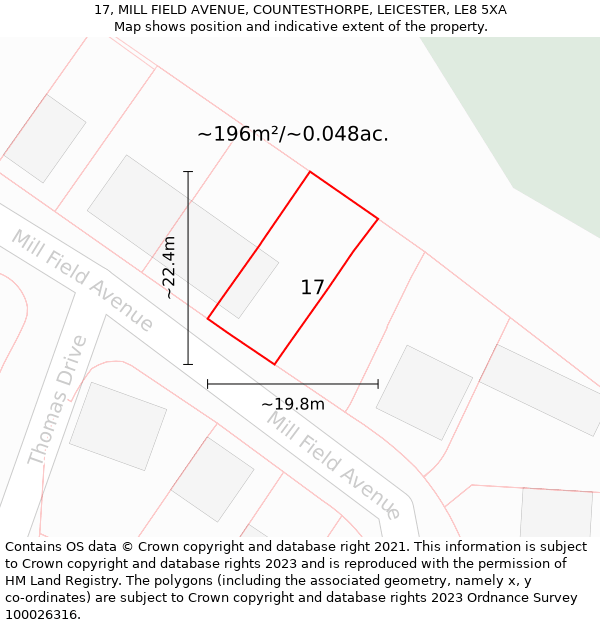 17, MILL FIELD AVENUE, COUNTESTHORPE, LEICESTER, LE8 5XA: Plot and title map