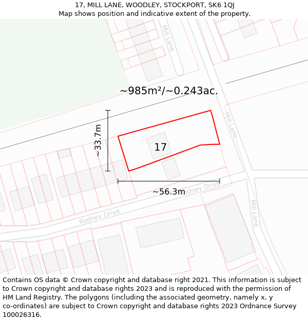 17, MILL LANE, WOODLEY, STOCKPORT, SK6 1QJ: Plot and title map