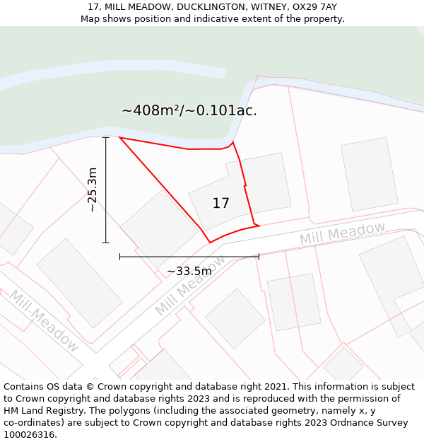17, MILL MEADOW, DUCKLINGTON, WITNEY, OX29 7AY: Plot and title map