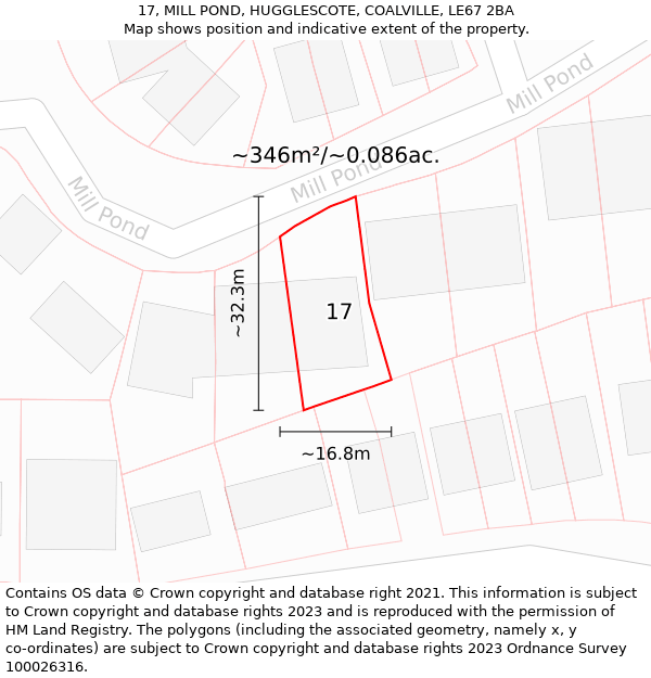 17, MILL POND, HUGGLESCOTE, COALVILLE, LE67 2BA: Plot and title map