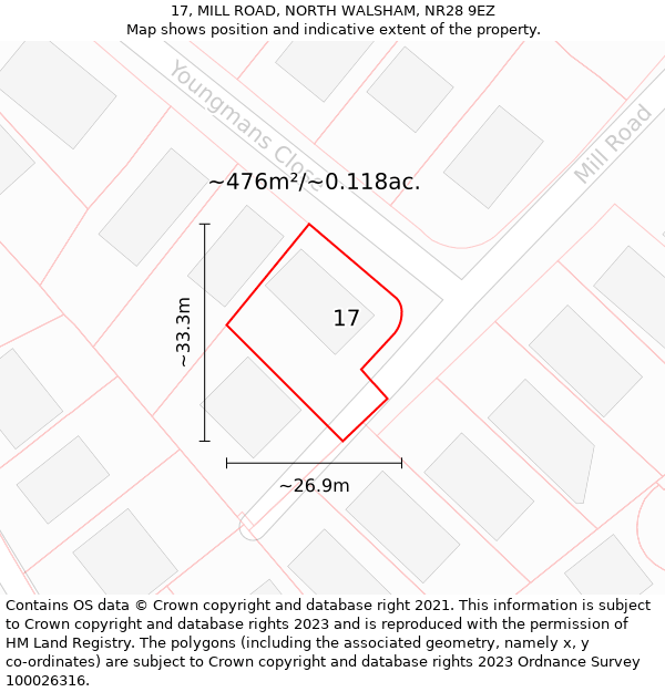 17, MILL ROAD, NORTH WALSHAM, NR28 9EZ: Plot and title map