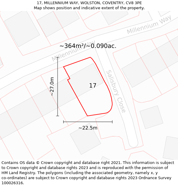 17, MILLENNIUM WAY, WOLSTON, COVENTRY, CV8 3PE: Plot and title map