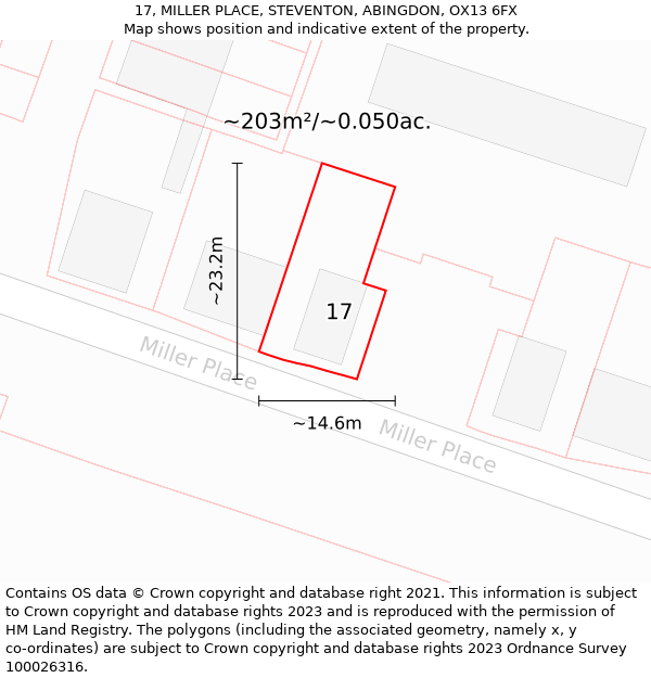 17, MILLER PLACE, STEVENTON, ABINGDON, OX13 6FX: Plot and title map