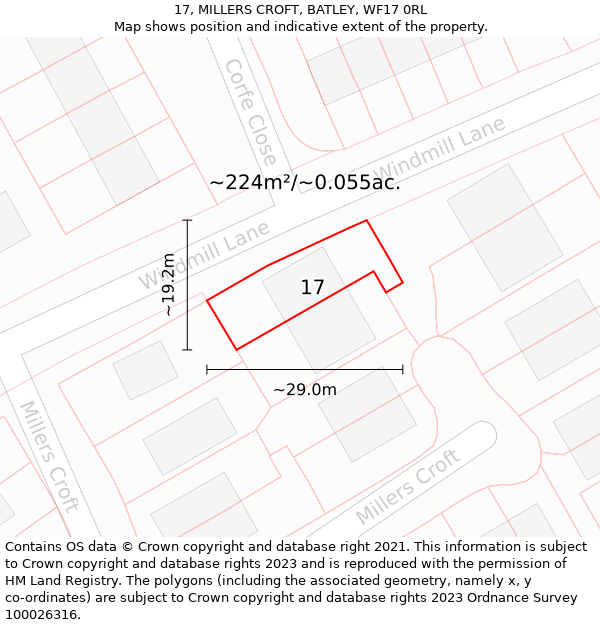 17, MILLERS CROFT, BATLEY, WF17 0RL: Plot and title map
