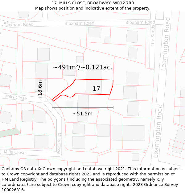 17, MILLS CLOSE, BROADWAY, WR12 7RB: Plot and title map