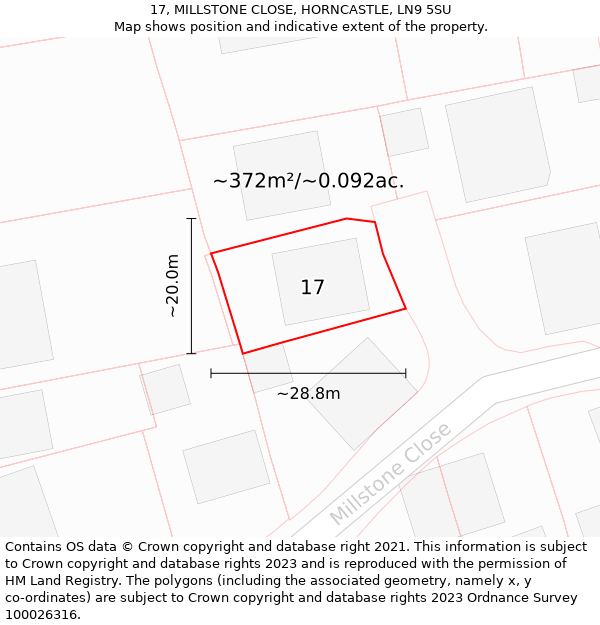 17, MILLSTONE CLOSE, HORNCASTLE, LN9 5SU: Plot and title map