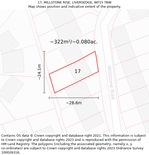 17, MILLSTONE RISE, LIVERSEDGE, WF15 7BW: Plot and title map