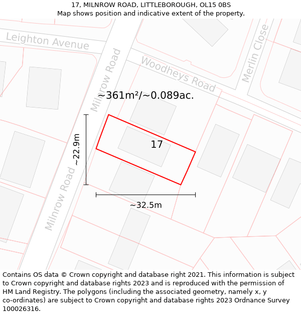 17, MILNROW ROAD, LITTLEBOROUGH, OL15 0BS: Plot and title map