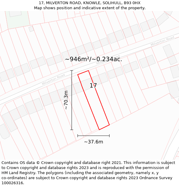 17, MILVERTON ROAD, KNOWLE, SOLIHULL, B93 0HX: Plot and title map