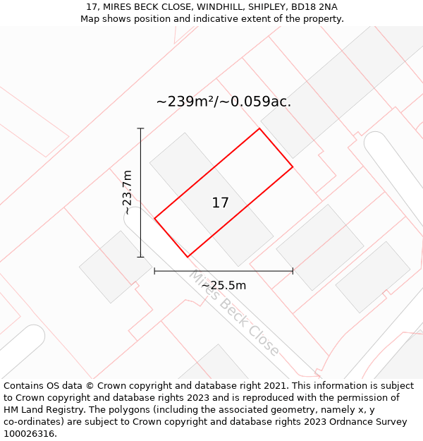 17, MIRES BECK CLOSE, WINDHILL, SHIPLEY, BD18 2NA: Plot and title map