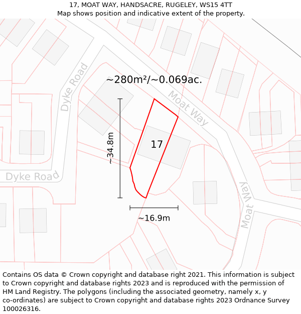 17, MOAT WAY, HANDSACRE, RUGELEY, WS15 4TT: Plot and title map