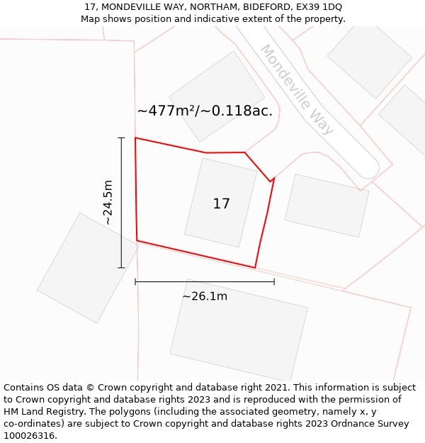 17, MONDEVILLE WAY, NORTHAM, BIDEFORD, EX39 1DQ: Plot and title map