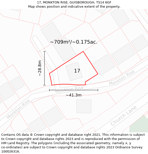 17, MONKTON RISE, GUISBOROUGH, TS14 6GF: Plot and title map