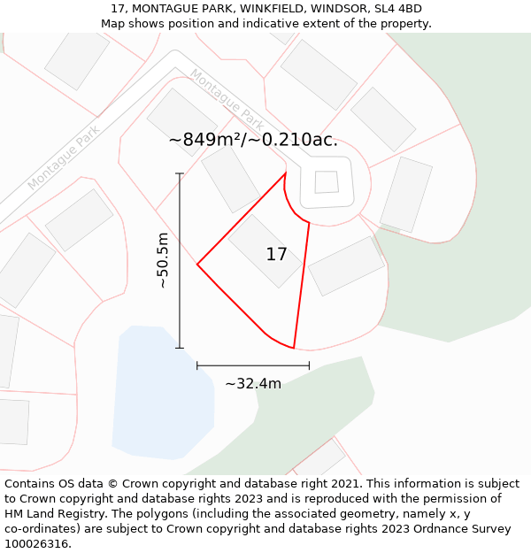 17, MONTAGUE PARK, WINKFIELD, WINDSOR, SL4 4BD: Plot and title map