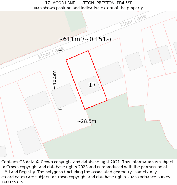 17, MOOR LANE, HUTTON, PRESTON, PR4 5SE: Plot and title map