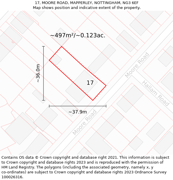 17, MOORE ROAD, MAPPERLEY, NOTTINGHAM, NG3 6EF: Plot and title map