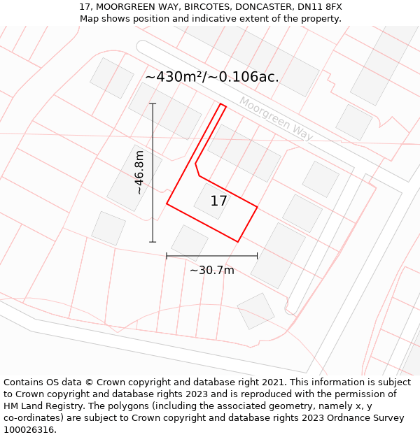 17, MOORGREEN WAY, BIRCOTES, DONCASTER, DN11 8FX: Plot and title map