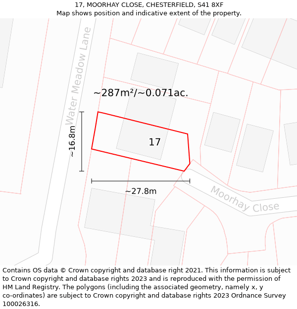 17, MOORHAY CLOSE, CHESTERFIELD, S41 8XF: Plot and title map