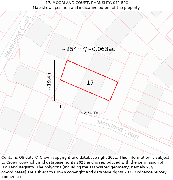 17, MOORLAND COURT, BARNSLEY, S71 5FG: Plot and title map