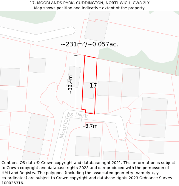17, MOORLANDS PARK, CUDDINGTON, NORTHWICH, CW8 2LY: Plot and title map