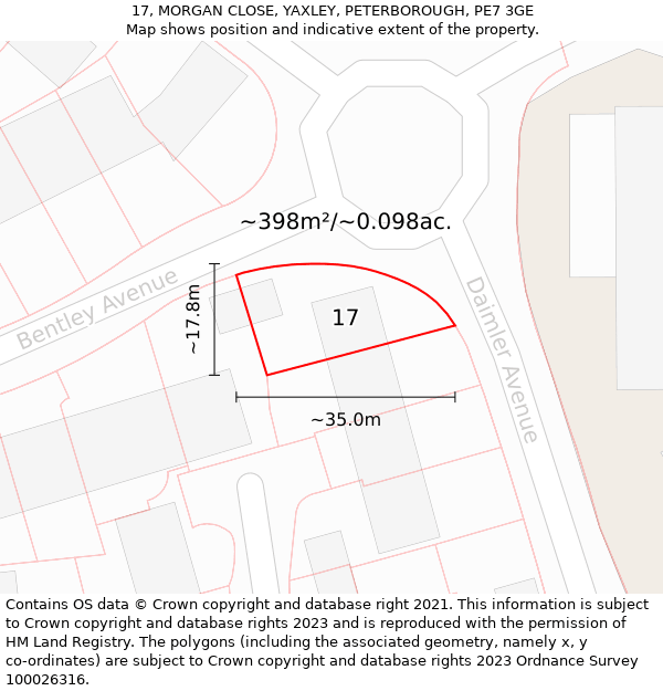 17, MORGAN CLOSE, YAXLEY, PETERBOROUGH, PE7 3GE: Plot and title map