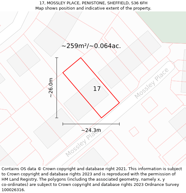 17, MOSSLEY PLACE, PENISTONE, SHEFFIELD, S36 6FH: Plot and title map