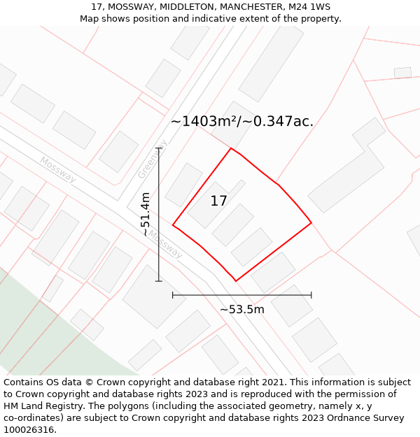 17, MOSSWAY, MIDDLETON, MANCHESTER, M24 1WS: Plot and title map