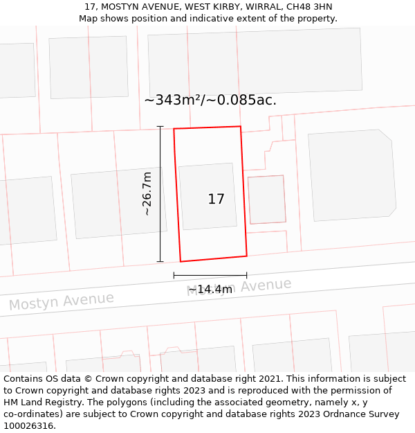 17, MOSTYN AVENUE, WEST KIRBY, WIRRAL, CH48 3HN: Plot and title map