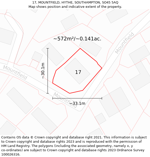 17, MOUNTFIELD, HYTHE, SOUTHAMPTON, SO45 5AQ: Plot and title map