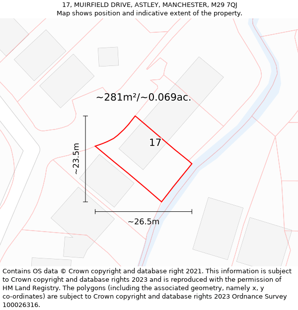 17, MUIRFIELD DRIVE, ASTLEY, MANCHESTER, M29 7QJ: Plot and title map