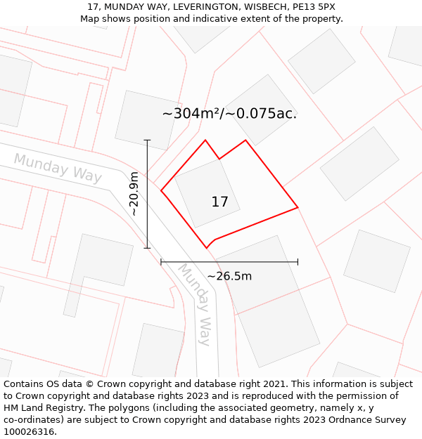 17, MUNDAY WAY, LEVERINGTON, WISBECH, PE13 5PX: Plot and title map