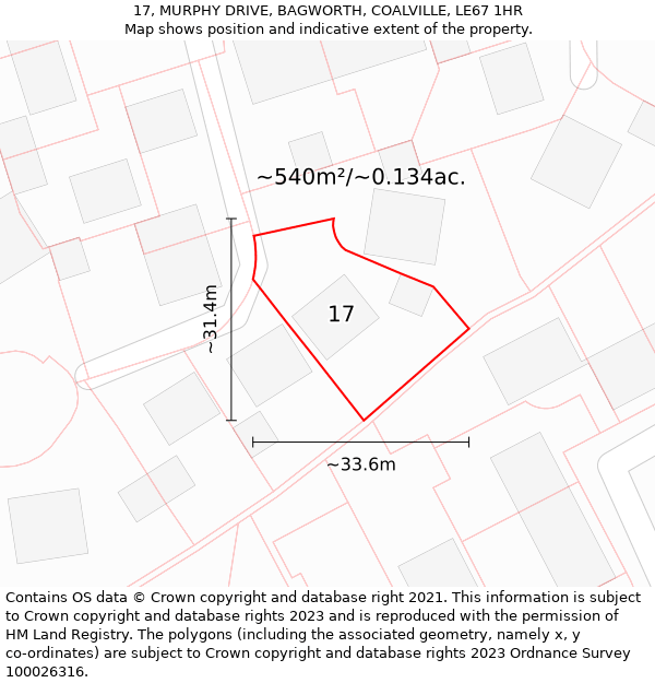 17, MURPHY DRIVE, BAGWORTH, COALVILLE, LE67 1HR: Plot and title map