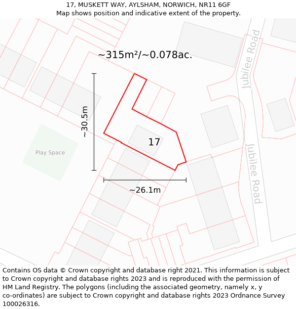 17, MUSKETT WAY, AYLSHAM, NORWICH, NR11 6GF: Plot and title map