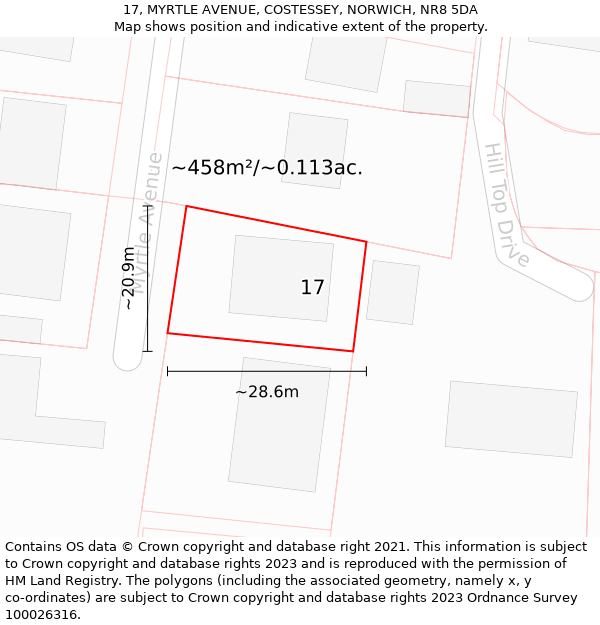 17, MYRTLE AVENUE, COSTESSEY, NORWICH, NR8 5DA: Plot and title map