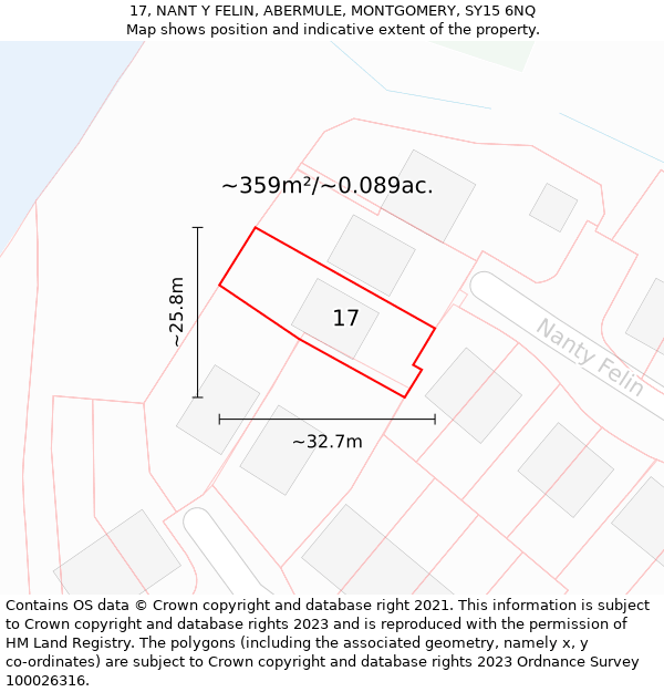 17, NANT Y FELIN, ABERMULE, MONTGOMERY, SY15 6NQ: Plot and title map