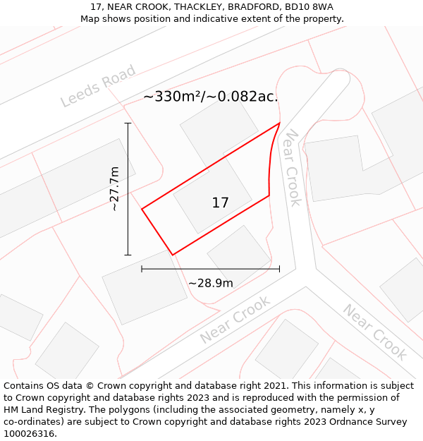 17, NEAR CROOK, THACKLEY, BRADFORD, BD10 8WA: Plot and title map