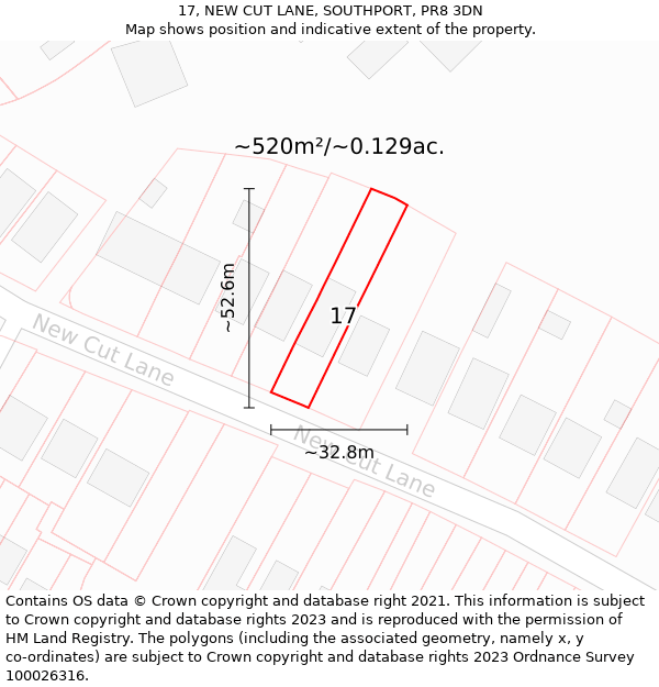 17, NEW CUT LANE, SOUTHPORT, PR8 3DN: Plot and title map