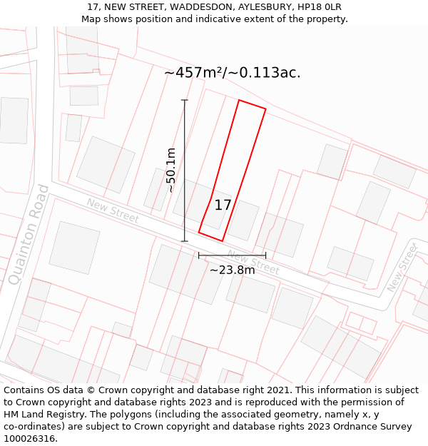 17, NEW STREET, WADDESDON, AYLESBURY, HP18 0LR: Plot and title map