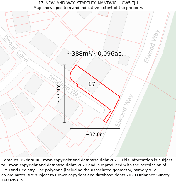 17, NEWLAND WAY, STAPELEY, NANTWICH, CW5 7JH: Plot and title map