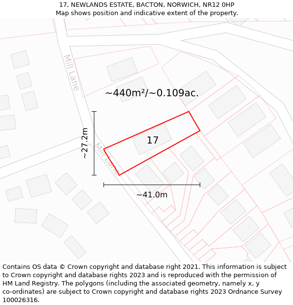 17, NEWLANDS ESTATE, BACTON, NORWICH, NR12 0HP: Plot and title map