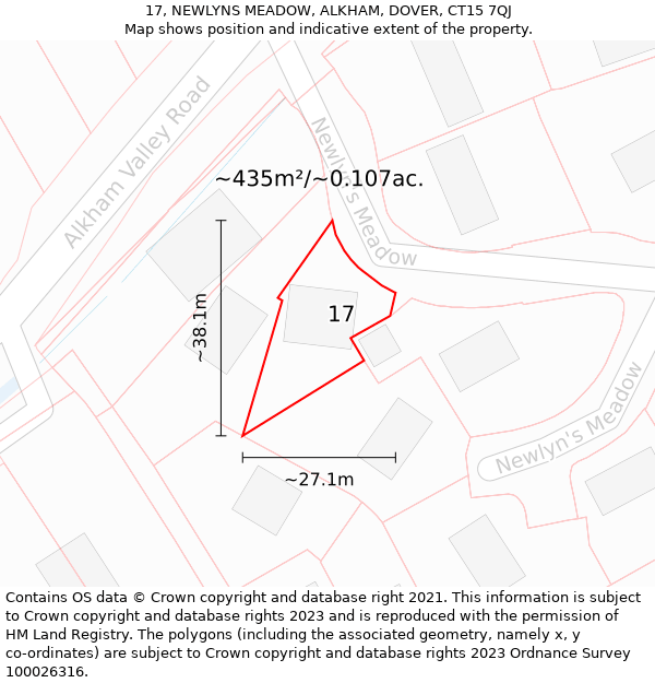 17, NEWLYNS MEADOW, ALKHAM, DOVER, CT15 7QJ: Plot and title map