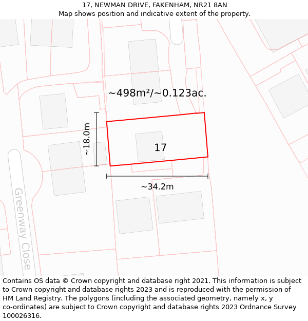 17, NEWMAN DRIVE, FAKENHAM, NR21 8AN: Plot and title map