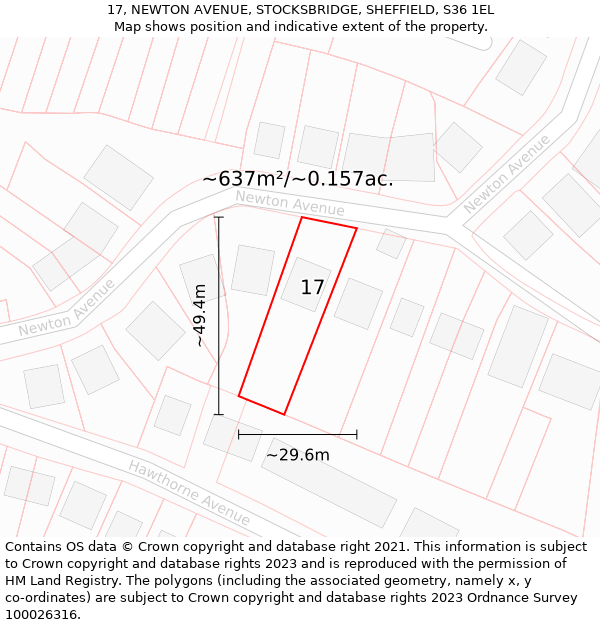 17, NEWTON AVENUE, STOCKSBRIDGE, SHEFFIELD, S36 1EL: Plot and title map