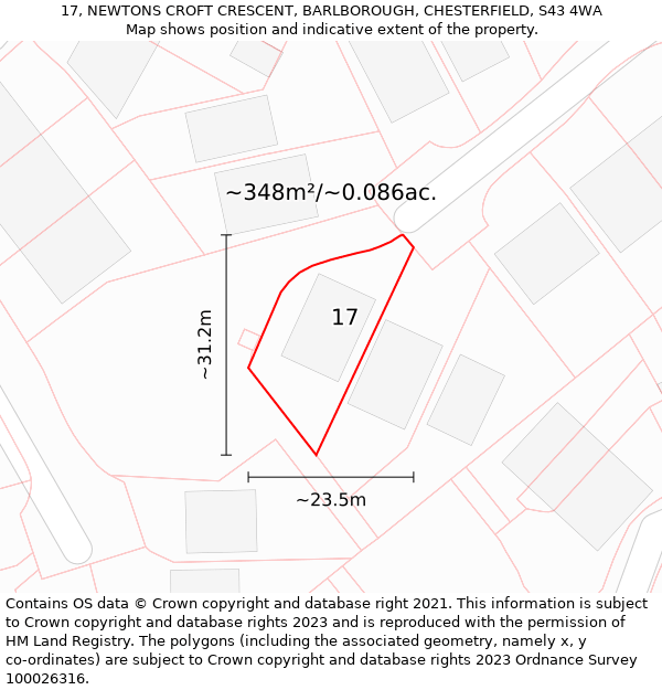 17, NEWTONS CROFT CRESCENT, BARLBOROUGH, CHESTERFIELD, S43 4WA: Plot and title map