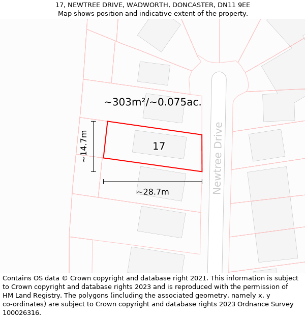 17, NEWTREE DRIVE, WADWORTH, DONCASTER, DN11 9EE: Plot and title map